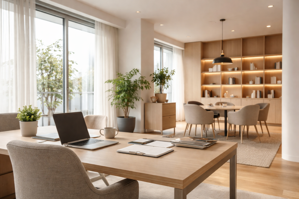 Warm modern office interior representing workspace decision-making